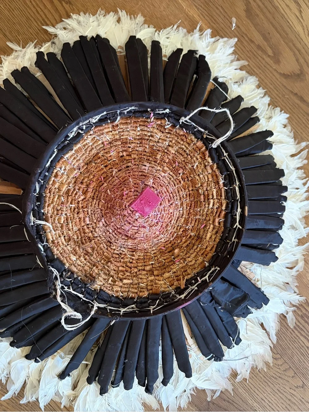 African bamileke headress juju feathers huge wall counter art